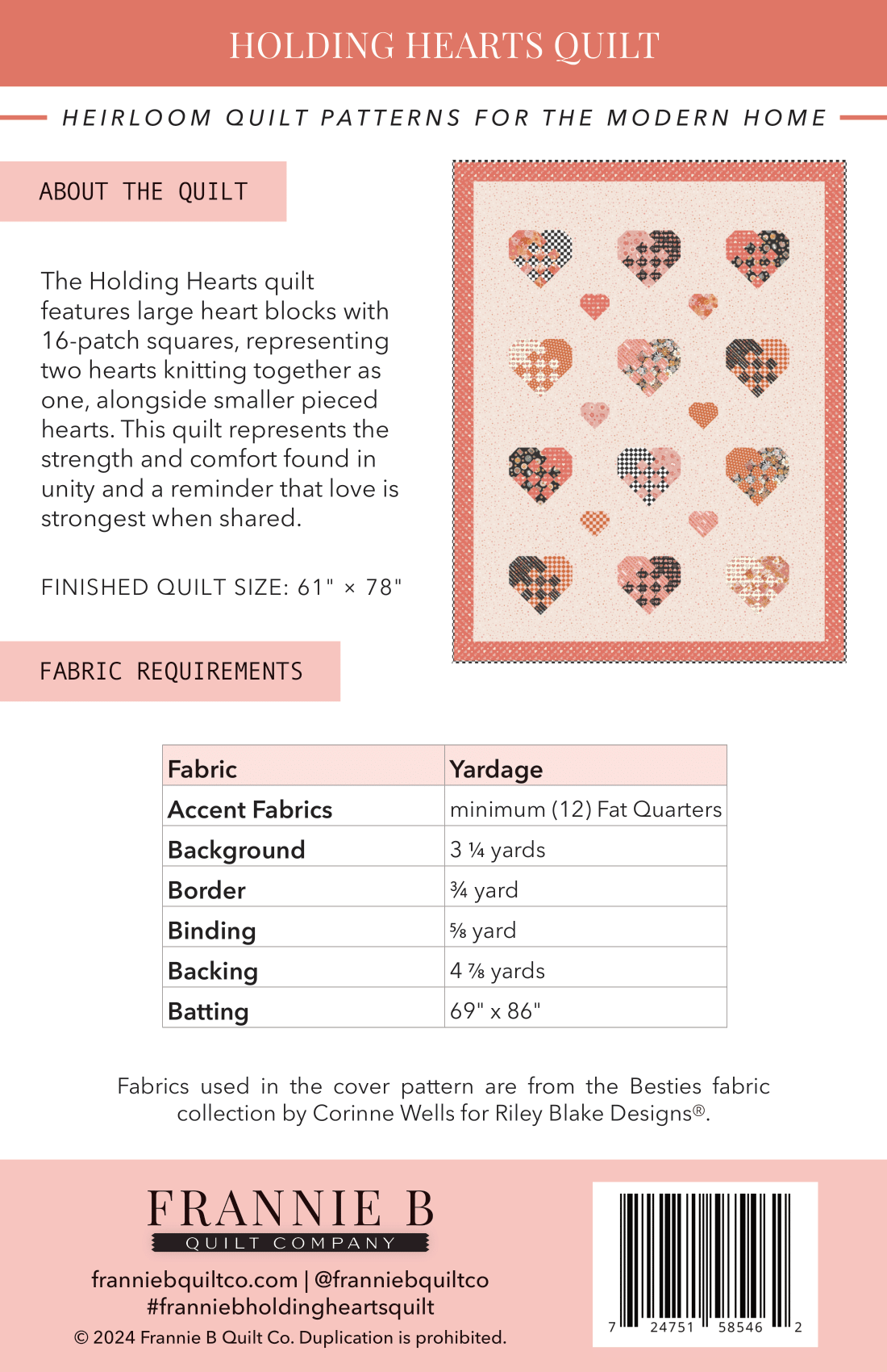 Holding Hearts Quilt - Paper Pattern
