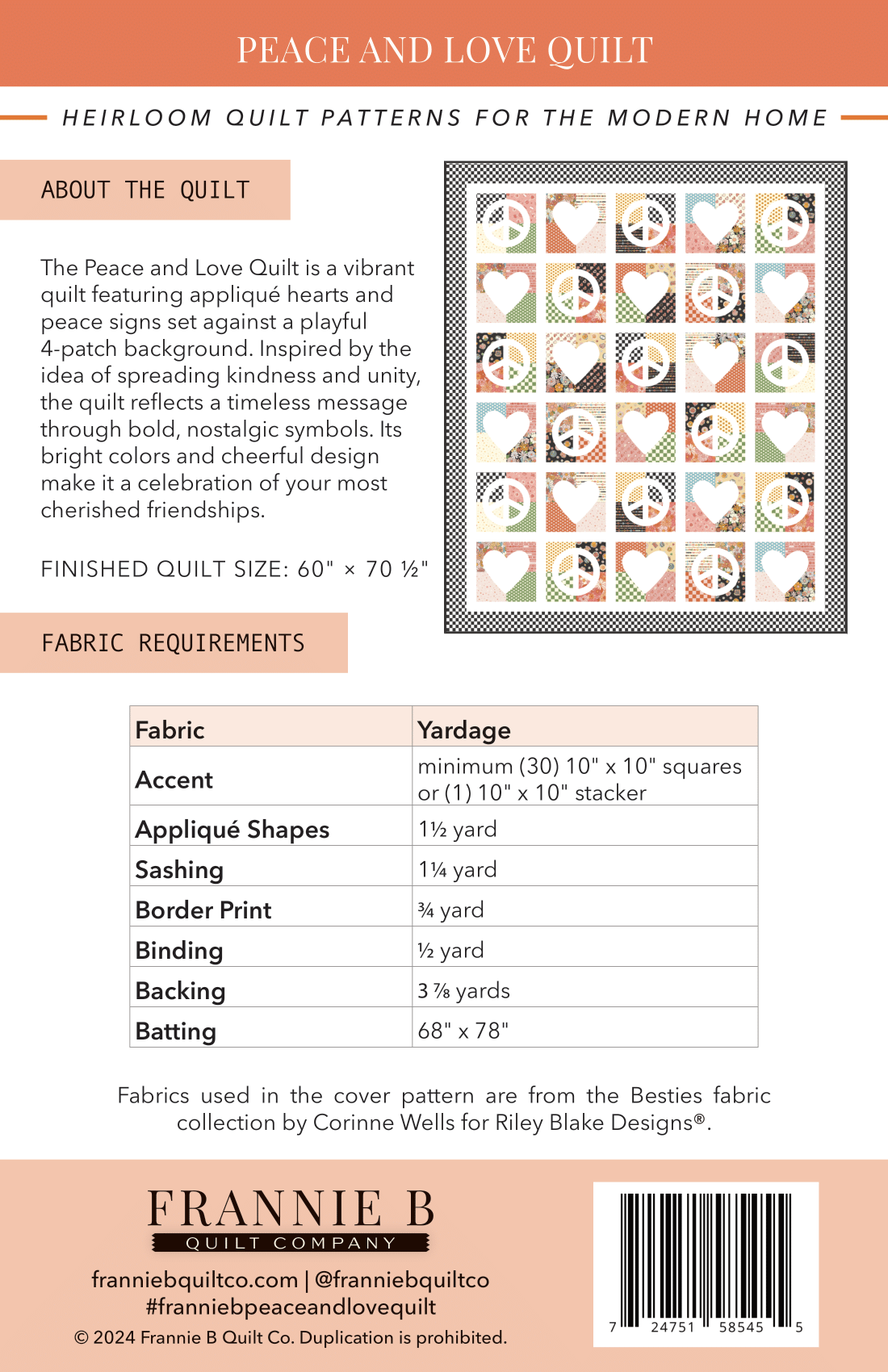 Peace and Love Quilt - Paper Pattern