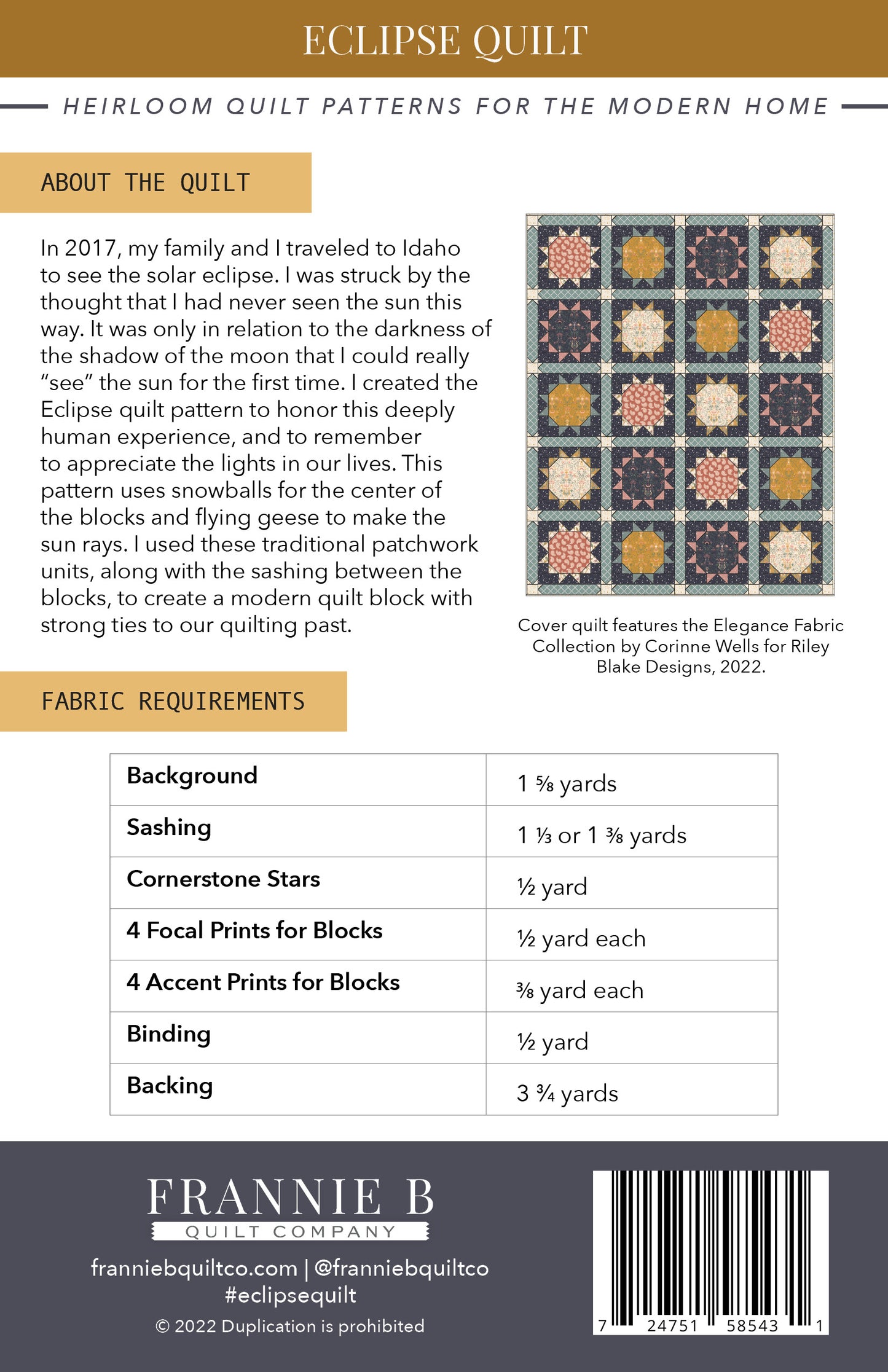 Eclipse Quilt Paper Pattern