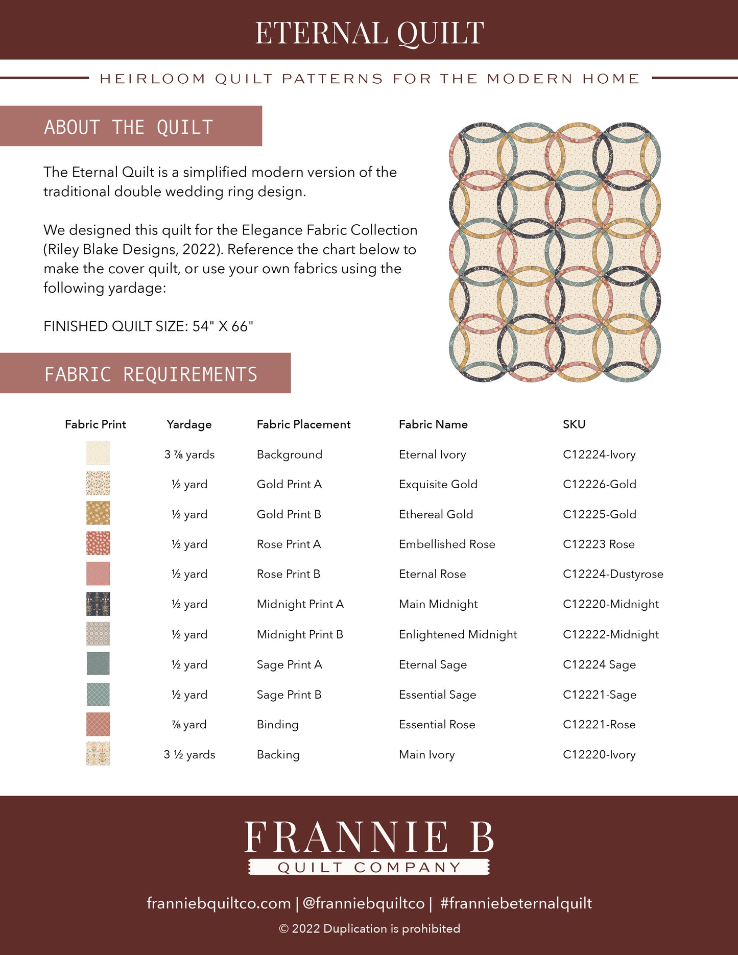 Eternal Quilt Pattern by Frannie B Quilt Company featuring Elegance fabric by Corinne Wells for Riley Blake Designs