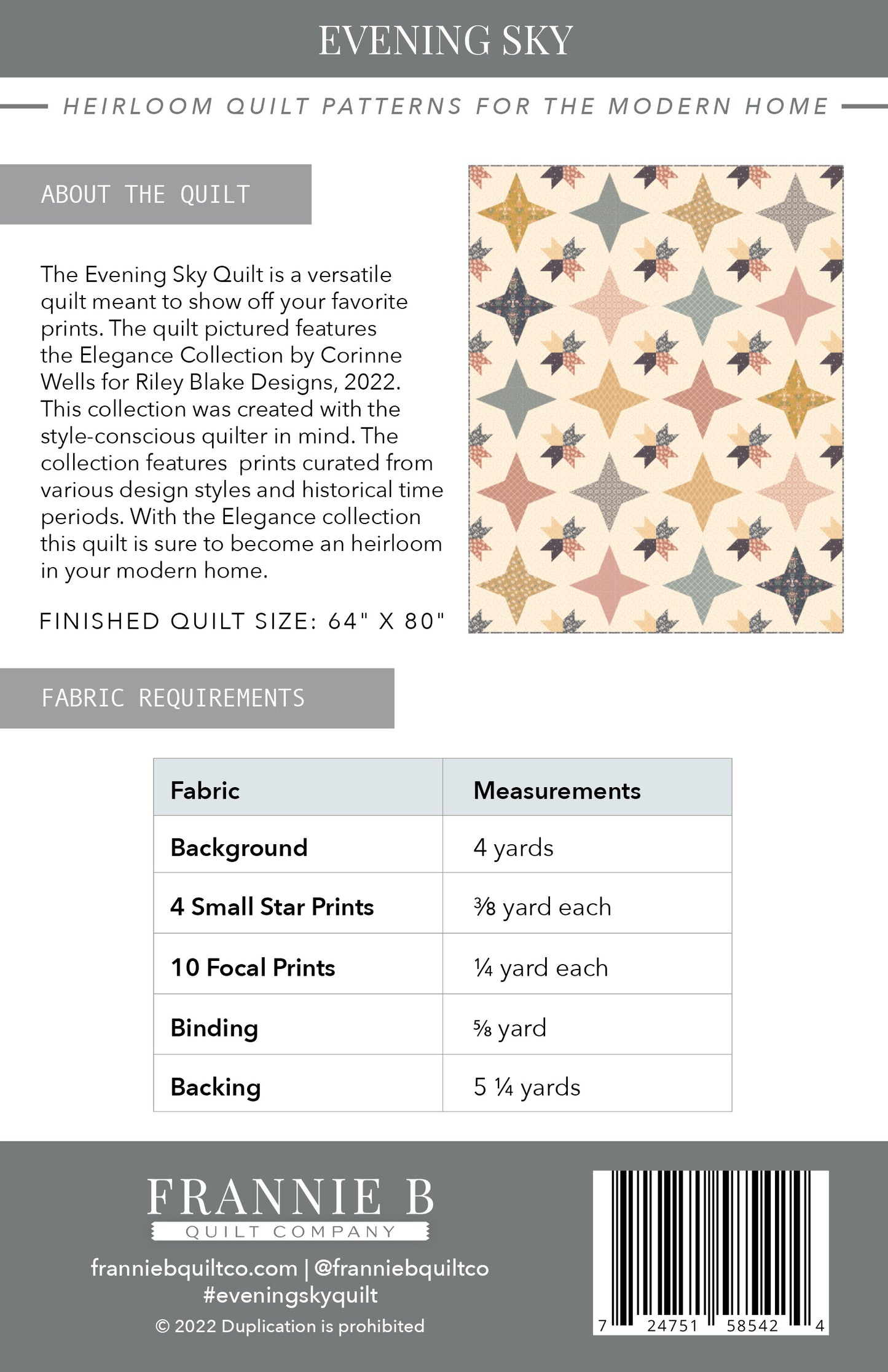 Evening Sky Quilt Paper Pattern