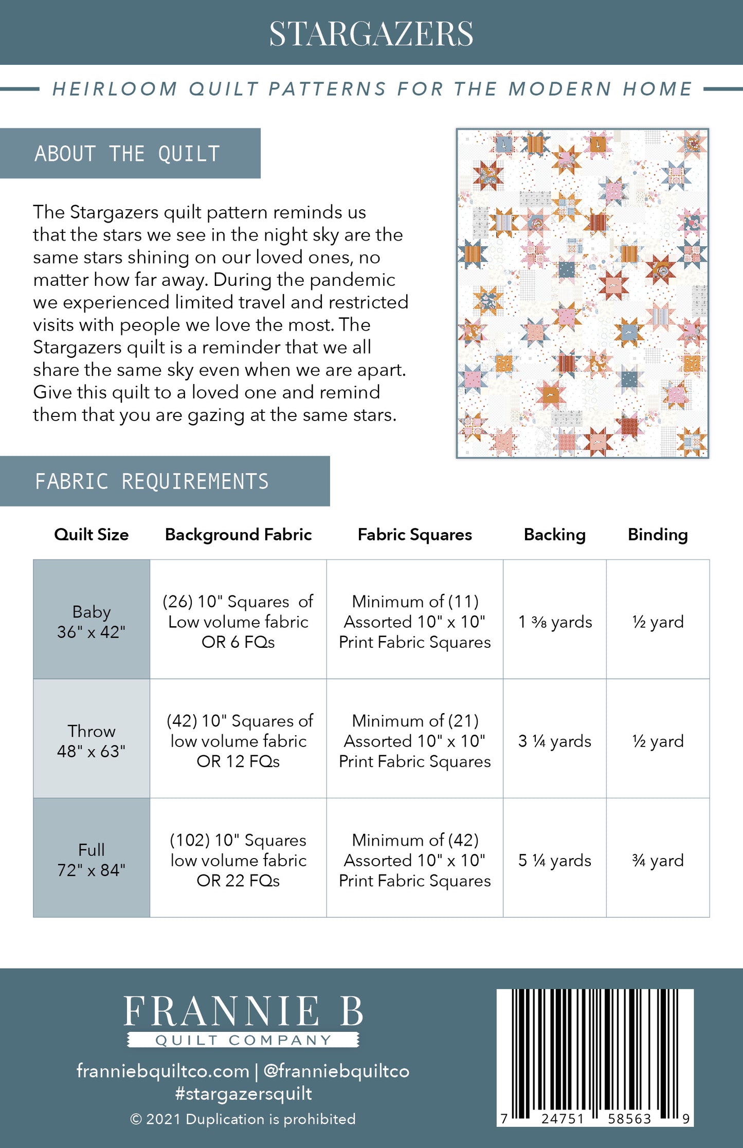 Stargazers Quilt Paper Pattern